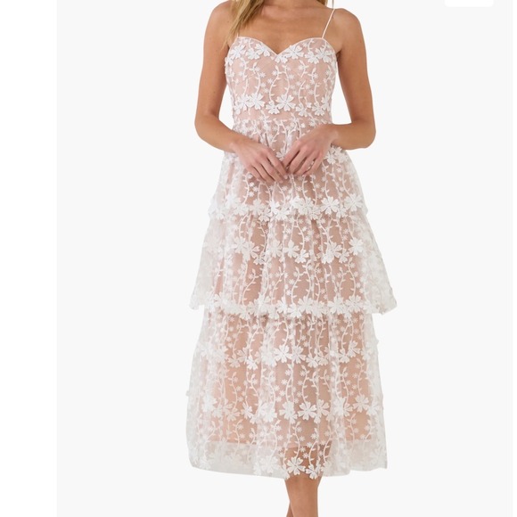 Endless Rose Dresses & Skirts - Endless Rose Floral Lace Tier Dress Blush Pink XS Sweetheart Neck fairy wedding